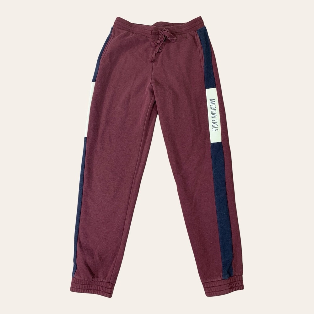 American Eagle Jogger Mens S (28x28) Spellout Sweatpants Drawstring Maroon